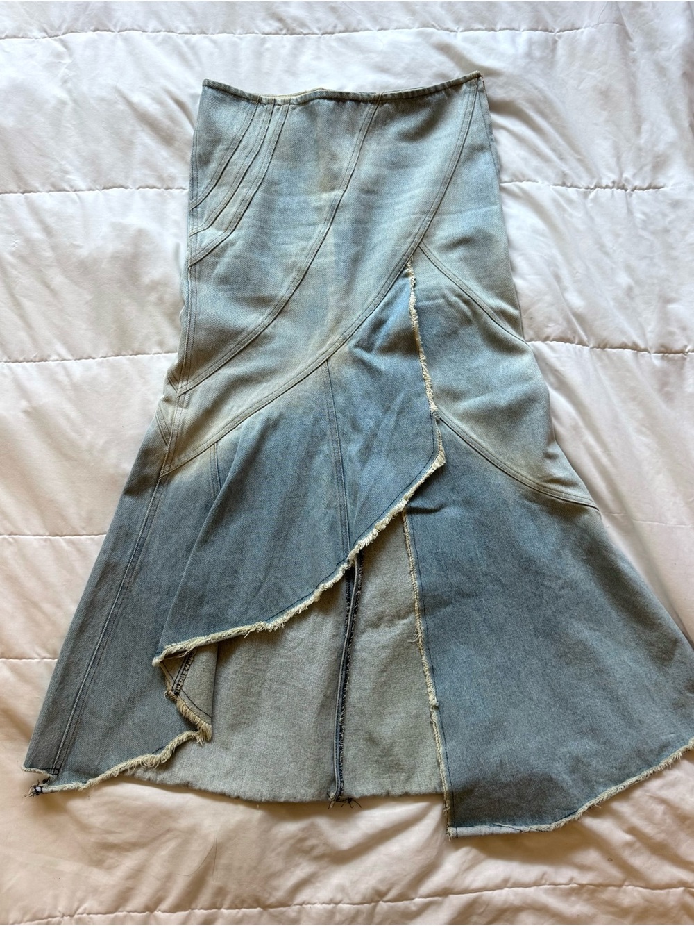 Pinko Light Blue Denim Skirt with Raw Edge Detail